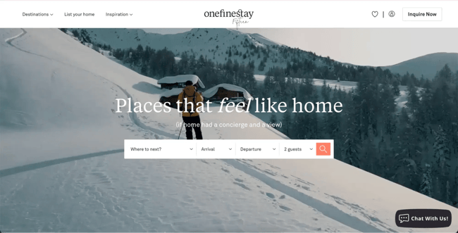 website home page design, one fine stay